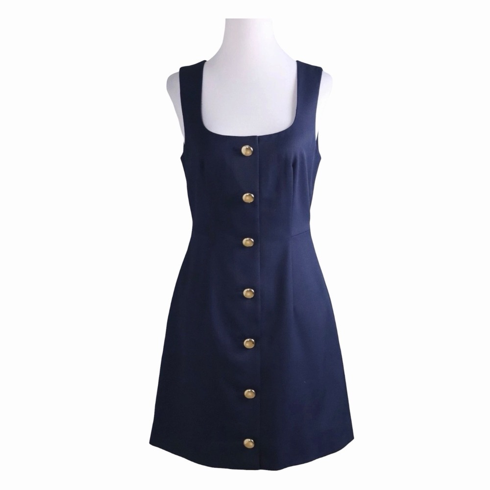 J.CREW Sofia Sleeveless Ora Tessuti Dress in Structured Wool Size 4 Navy Blue